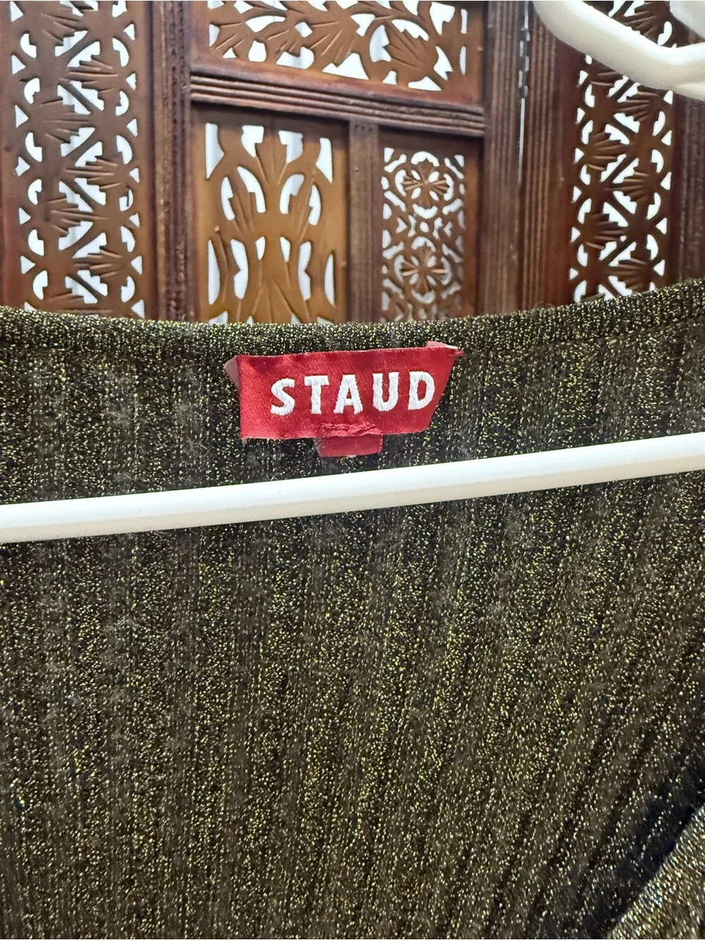 STAUD Olive Metallic Ribbed Scoop-Neck Long-Sleeve Dress - Picture 4 of 5